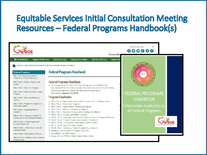 Equitable Services Initial Consultation Meeting Resources – Federal Programs Handbook(s) 