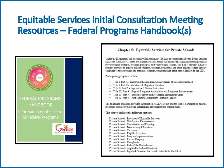 Equitable Services Initial Consultation Meeting Resources – Federal Programs Handbook(s) 