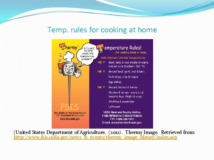 Temp. rules for cooking at home (United States Department of Agriculture. (2012). Thermy Image.