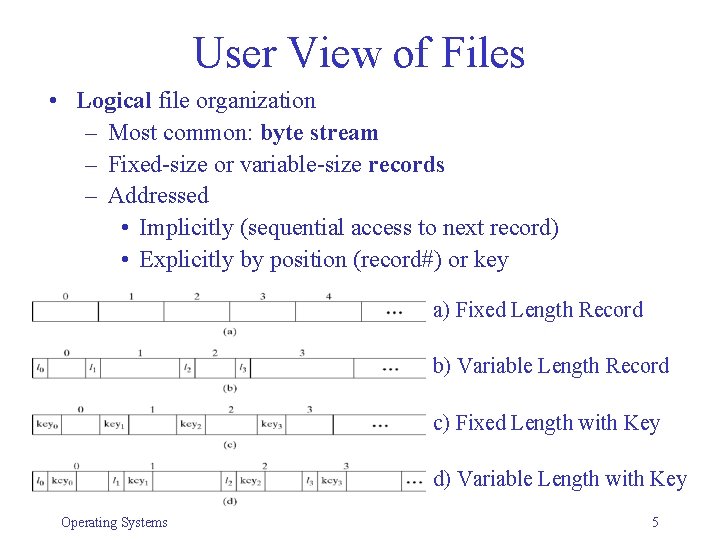 User View of Files • Logical file organization – Most common: byte stream – User View of Files • Logical file organization – Most common: byte stream –