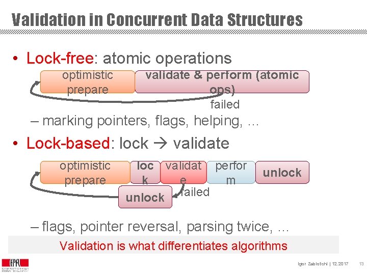 Validation in Concurrent Data Structures • Lock-free: atomic operations optimistic prepare validate & perform