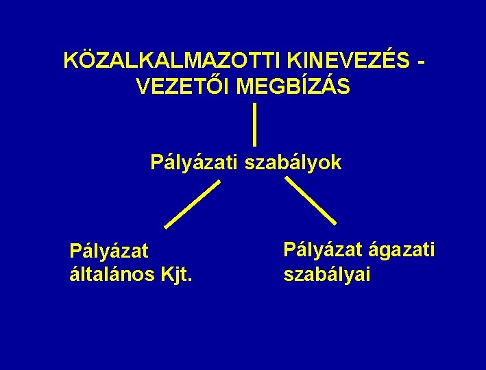 KÖZALKALMAZOTTI KINEVEZÉS VEZETŐI MEGBÍZÁS Pályázati szabályok Pályázat általános Kjt. Pályázat ágazati szabályai 