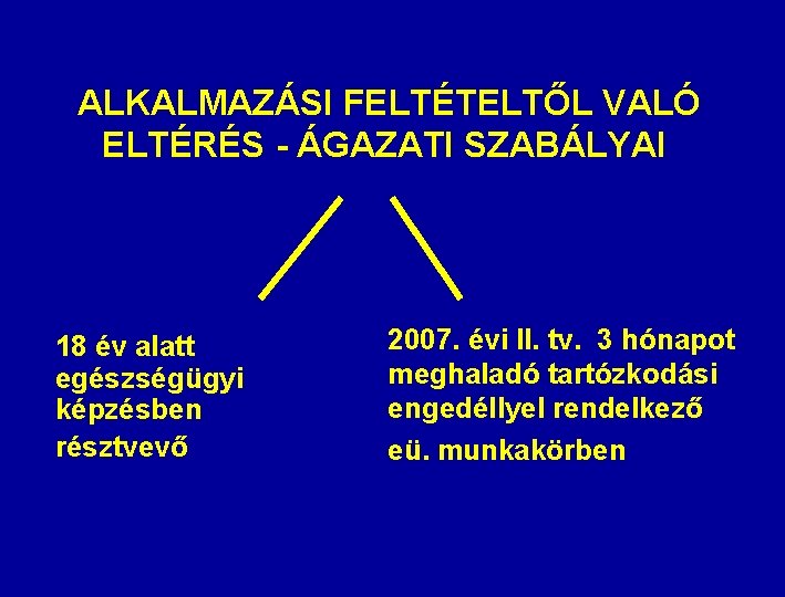 ALKALMAZÁSI FELTÉTELTŐL VALÓ ELTÉRÉS - ÁGAZATI SZABÁLYAI 18 év alatt egészségügyi képzésben résztvevő 2007.