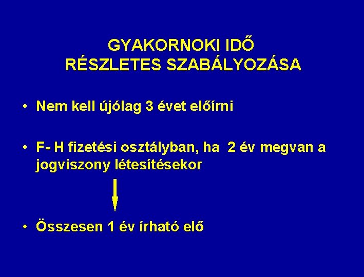 GYAKORNOKI IDŐ RÉSZLETES SZABÁLYOZÁSA • Nem kell újólag 3 évet előírni • F- H