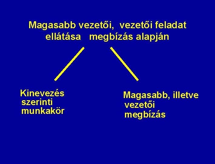 Magasabb vezetői, vezetői feladat ellátása megbízás alapján Kinevezés szerinti munkakör Magasabb, illetve vezetői megbízás