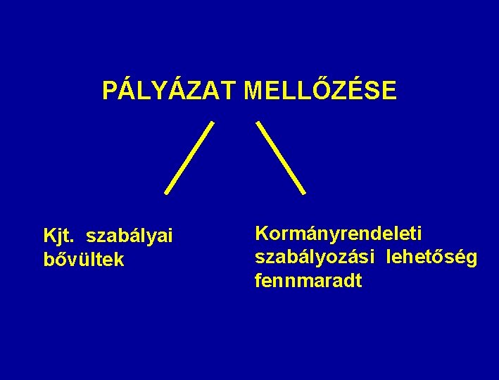 PÁLYÁZAT MELLŐZÉSE Kjt. szabályai bővültek Kormányrendeleti szabályozási lehetőség fennmaradt 