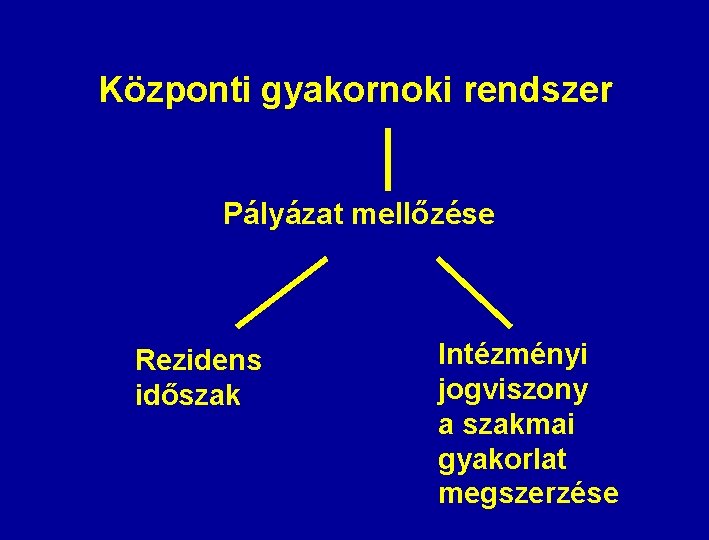 Központi gyakornoki rendszer Pályázat mellőzése Rezidens időszak Intézményi jogviszony a szakmai gyakorlat megszerzése 