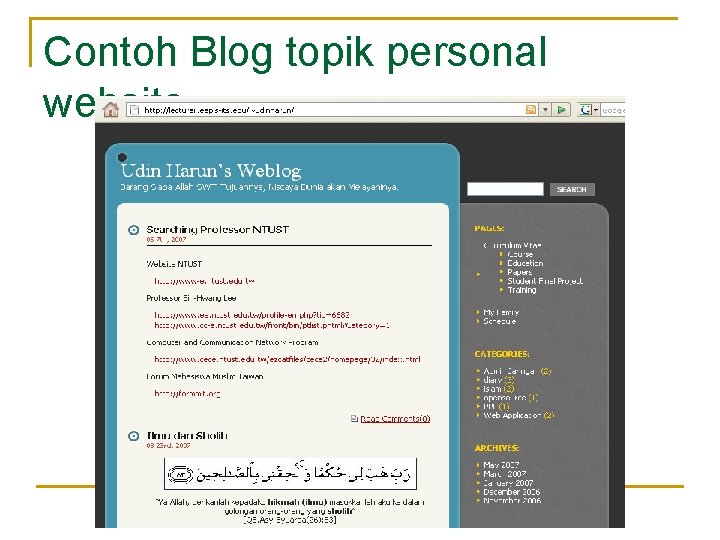 Contoh Blog topik personal website 