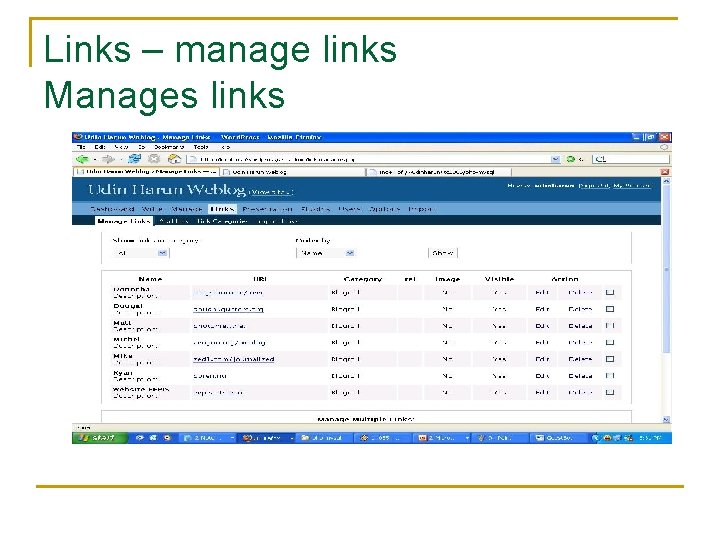 Links – manage links Manages links 