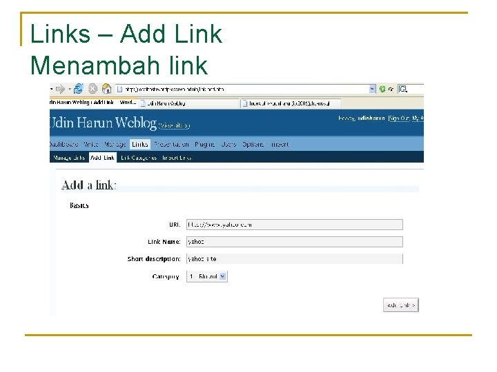 Links – Add Link Menambah link 