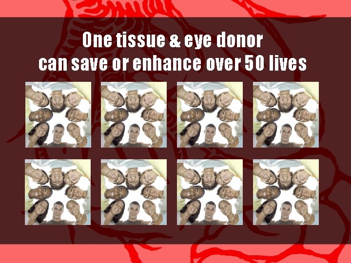 One tissue & eye donor can save or enhance over 50 lives 