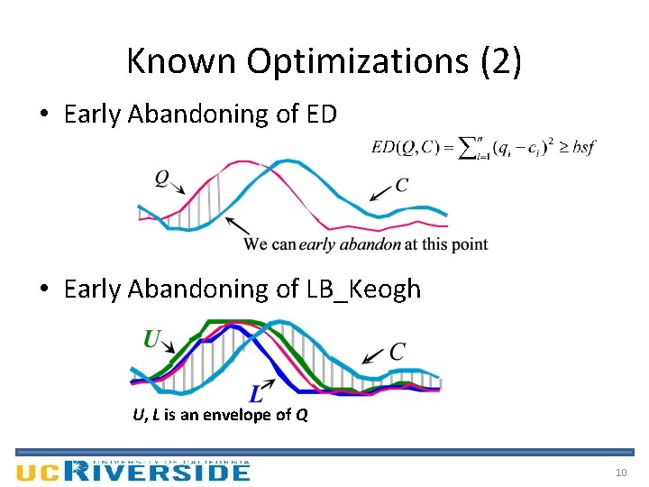 Known Optimizations (2) • Early Abandoning of ED • Early Abandoning of LB_Keogh U,