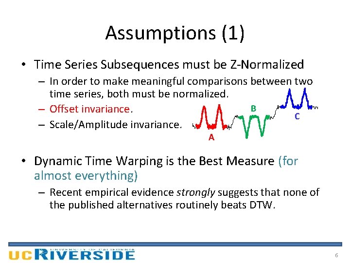 Assumptions (1) • Time Series Subsequences must be Z-Normalized – In order to make