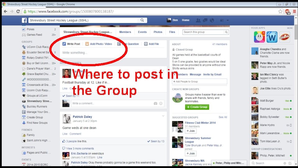 Where to post in the Group 