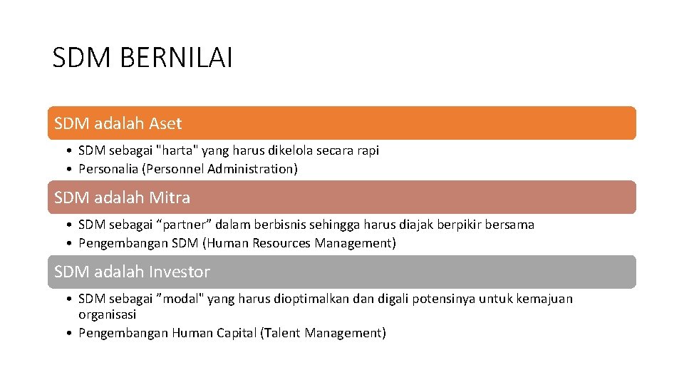 SDM BERNILAI SDM adalah Aset • SDM sebagai "harta" yang harus dikelola secara rapi