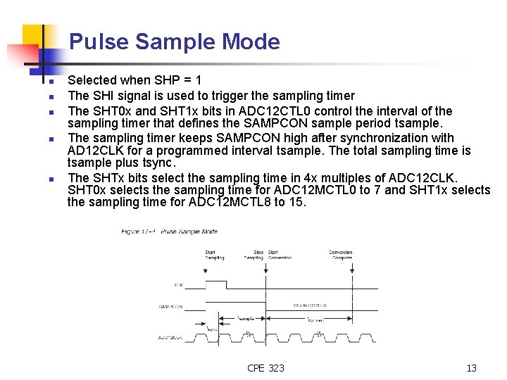 Pulse Sample Mode n n n Selected when SHP = 1 The SHI signal