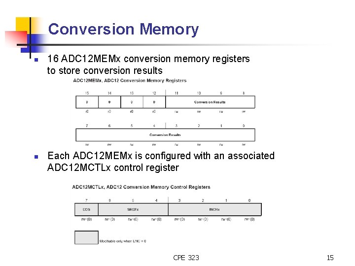 Conversion Memory n n 16 ADC 12 MEMx conversion memory registers to store conversion