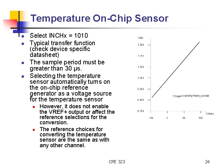 Temperature On-Chip Sensor n n Select INCHx = 1010 Typical transfer function (check device