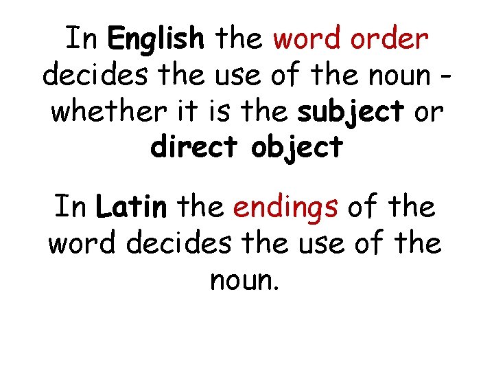 In English the word order decides the use of the noun whether it is