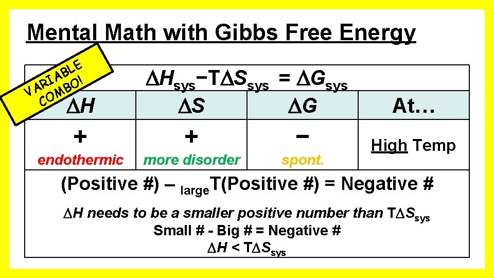 Mental Math with Gibbs Free Energy LE B A ! I R BO A