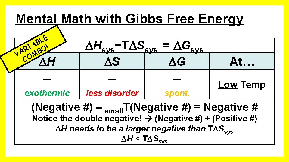 Mental Math with Gibbs Free Energy LE B A ! I R BO A