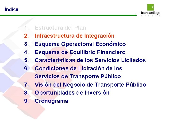 Índice 1. 2. 3. 4. 5. 6. 7. 8. 9. Estructura del Plan Infraestructura