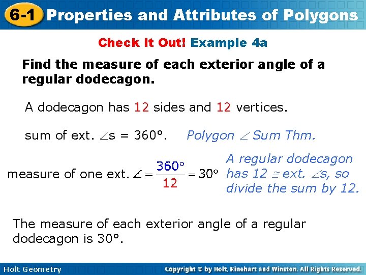 6 -1 Properties and Attributes of Polygons Check It Out! Example 4 a Find