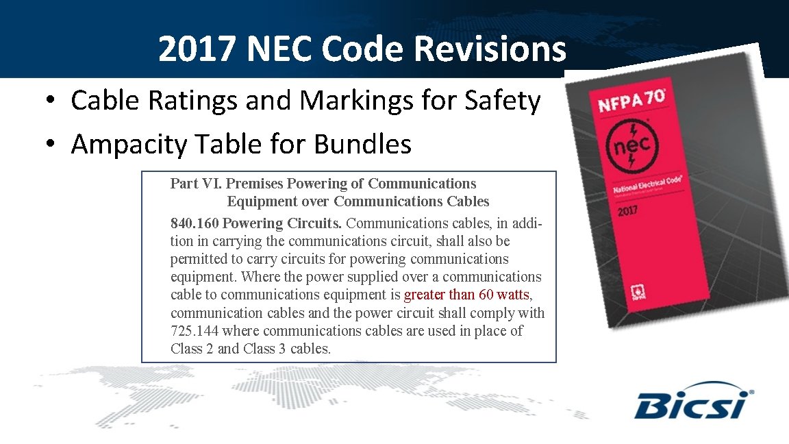 2017 NEC Code Revisions • Cable Ratings and Markings for Safety • Ampacity Table