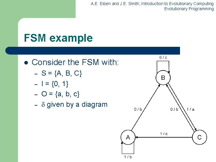 A. E. Eiben and J. E. Smith, Introduction to Evolutionary Computing Evolutionary Programming FSM A. E. Eiben and J. E. Smith, Introduction to Evolutionary Computing Evolutionary Programming FSM