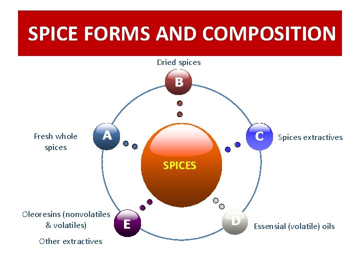 SPICE FORMS AND COMPOSITION Dried spices B Fresh whole spices A C Spices extractives