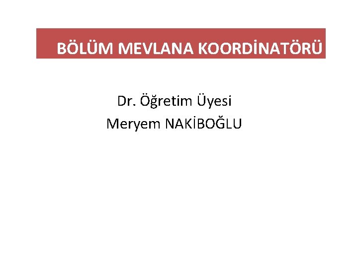 BÖLÜM MEVLANA KOORDİNATÖRÜ Dr. Öğretim Üyesi Meryem NAKİBOĞLU 