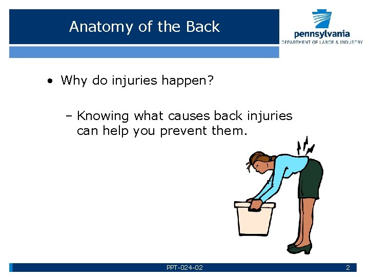 Anatomy of the Back • Why do injuries happen? – Knowing what causes back
