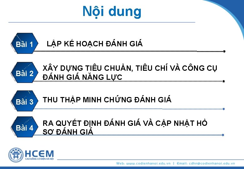 Nội dung Bài 1 LẬP KẾ HOẠCH ĐÁNH GIÁ Bài 2 X Y DỰNG