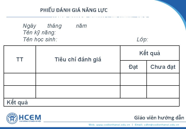 PHIẾU ĐÁNH GIÁ NĂNG LỰC Mẫu phiếu đánh giá năng lực Ngày tháng Tên