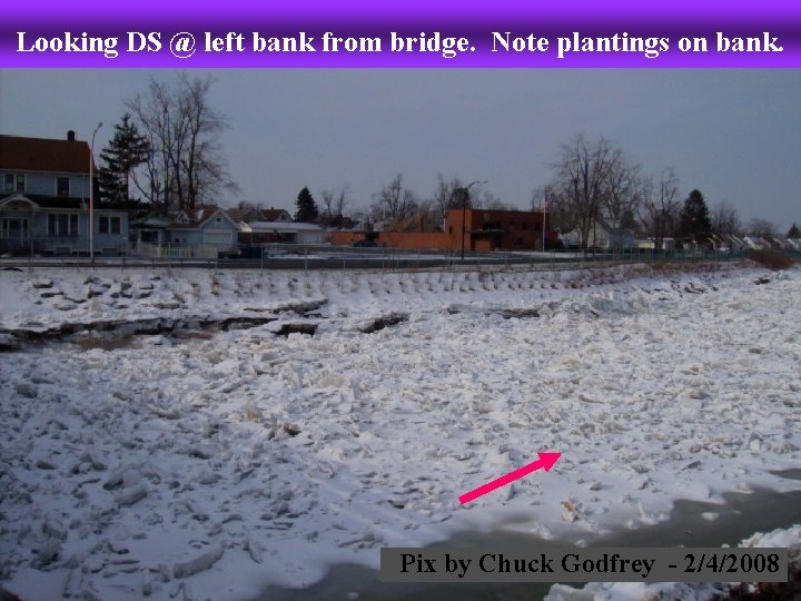 Looking DS @ left bank from bridge. Note plantings on bank. Pix by Chuck
