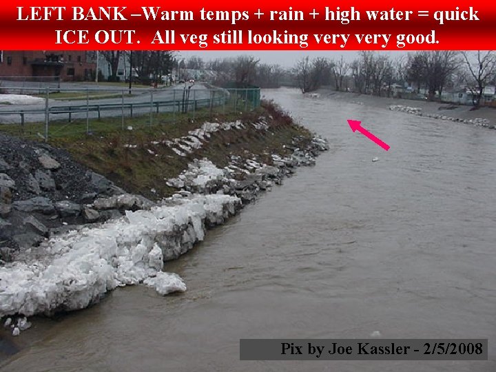 LEFT BANK –Warm temps + rain + high water = quick ICE OUT. All