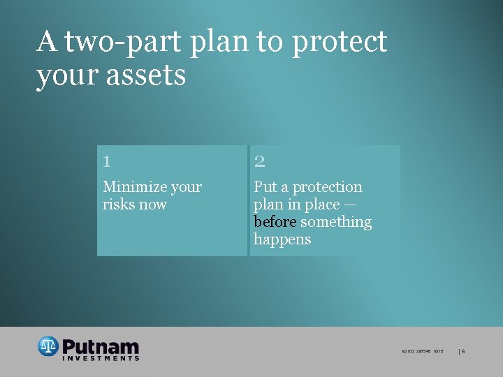 A two-part plan to protect your assets 1 2 Minimize your risks now Put