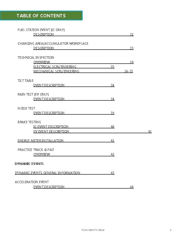 TABLE OF CONTENTS FUEL STATION EVENT (IC ONLY) DESCRIPTION 32 CHARGING AREA/ACCUMULATOR WORKPLACE DESCRIPTION