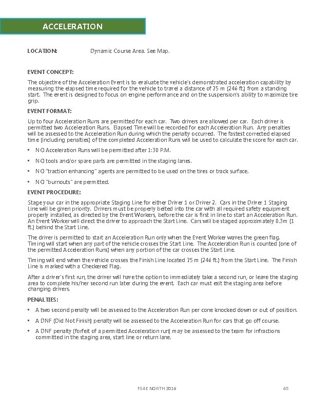 ACCELERATION LOCATION: Dynamic Course Area. See Map. EVENT CONCEPT: The objective of the Acceleration