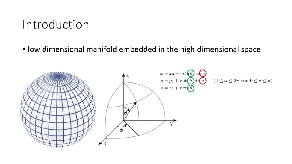 Introduction • low dimensional manifold embedded in the high dimensional space 