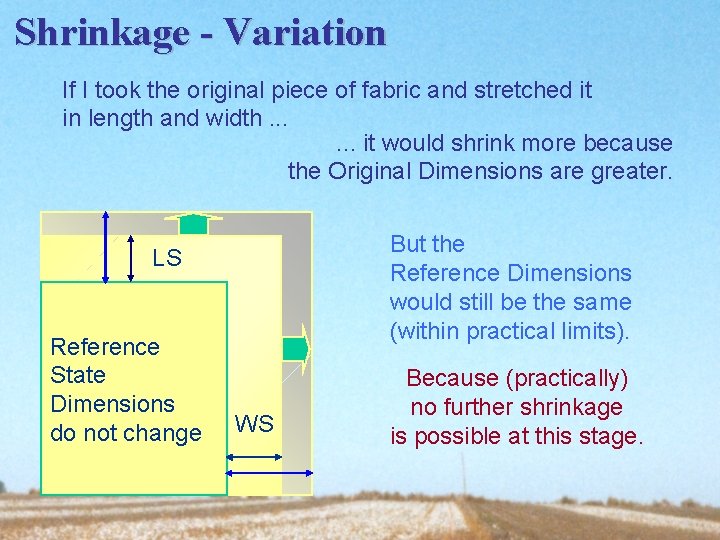 Shrinkage - Variation If I took the original piece of fabric and stretched it