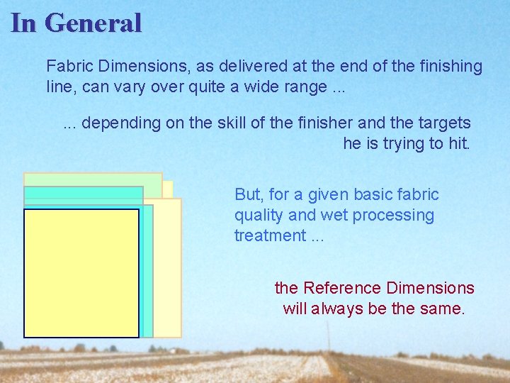 In General Fabric Dimensions, as delivered at the end of the finishing line, can