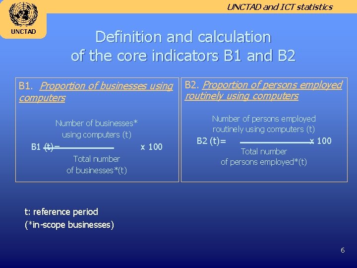 UNCTAD and ICT statistics Definition and calculation of the core indicators B 1 and