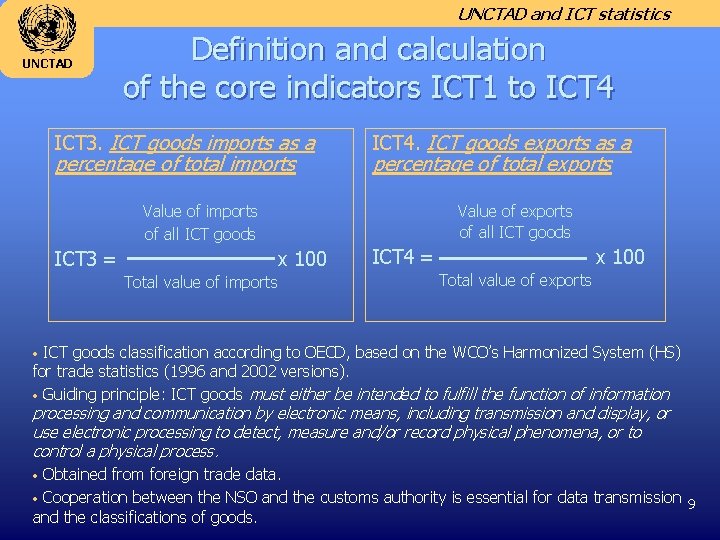 UNCTAD and ICT statistics UNCTAD Definition and calculation of the core indicators ICT 1
