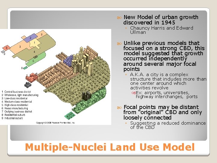  New Model of urban growth discovered in 1945 ◦ Chauncy Harris and Edward