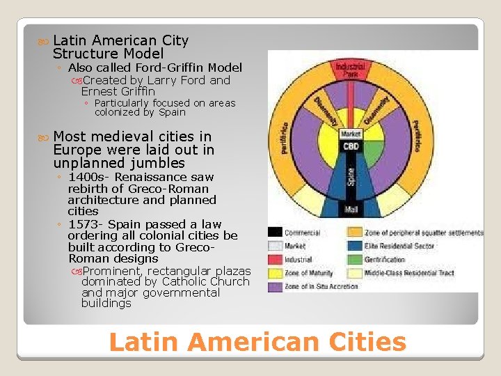  Latin American City Structure Model ◦ Also called Ford-Griffin Model Created by Larry