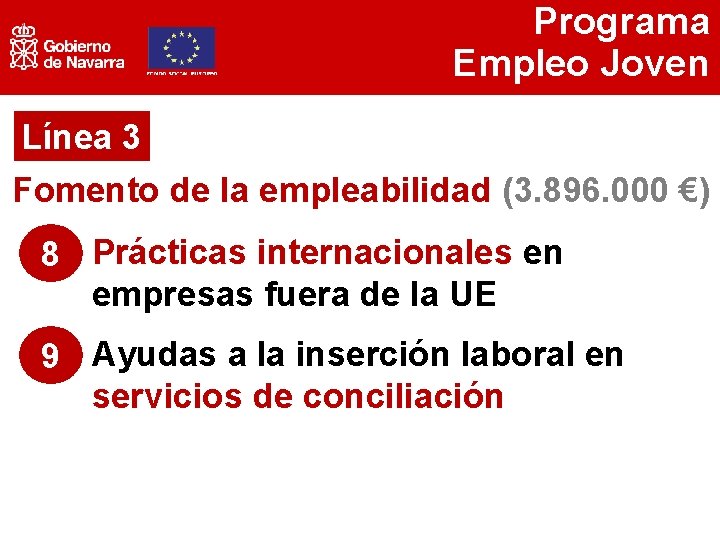 Programa Empleo Joven Línea 3 Fomento de la empleabilidad (3. 896. 000 €) 8