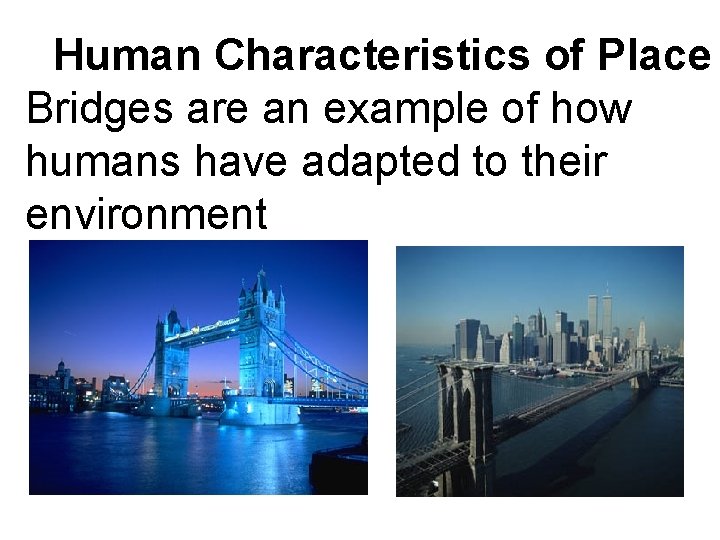 Human Characteristics of Place Bridges are an example of how humans have adapted to