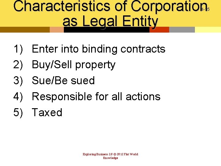 Characteristics of Corporation as Legal Entity 4 -15 1) 2) 3) 4) 5) Enter