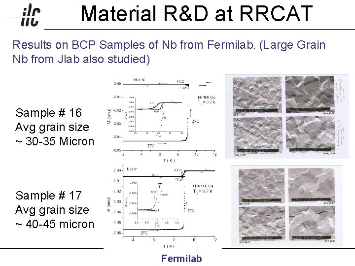 Material R&D at RRCAT Results on BCP Samples of Nb from Fermilab. (Large Grain